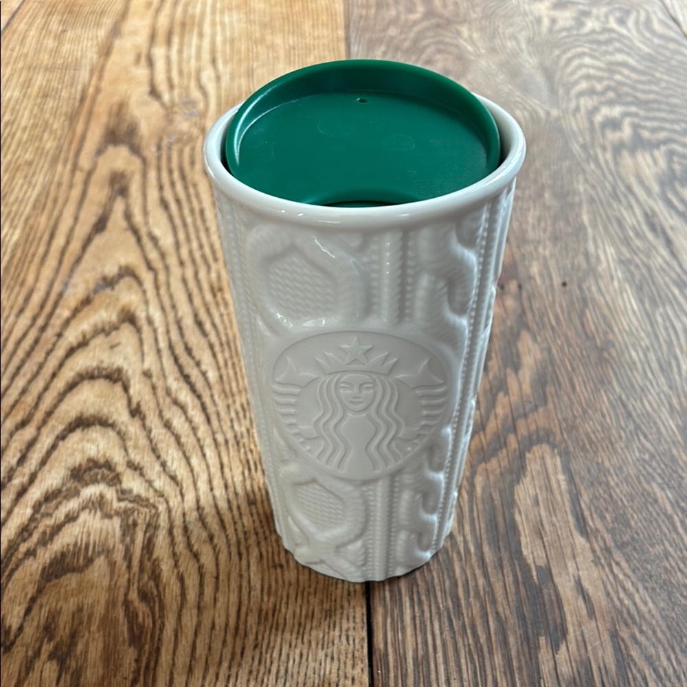 Starbucks White and Green Ceramic Tumbler